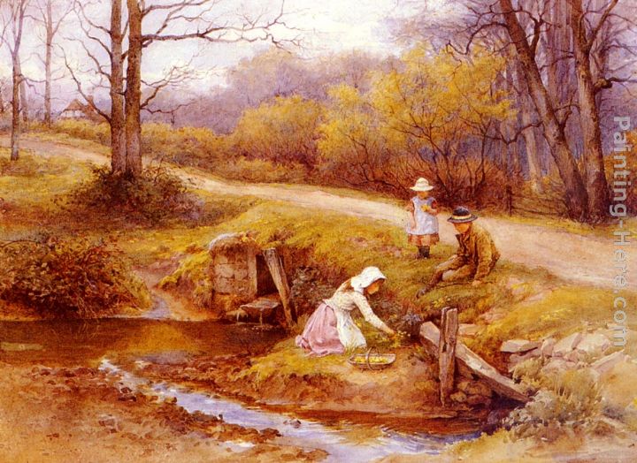 Gathering Primroses painting - Charles Edward Wilson Gathering Primroses art painting